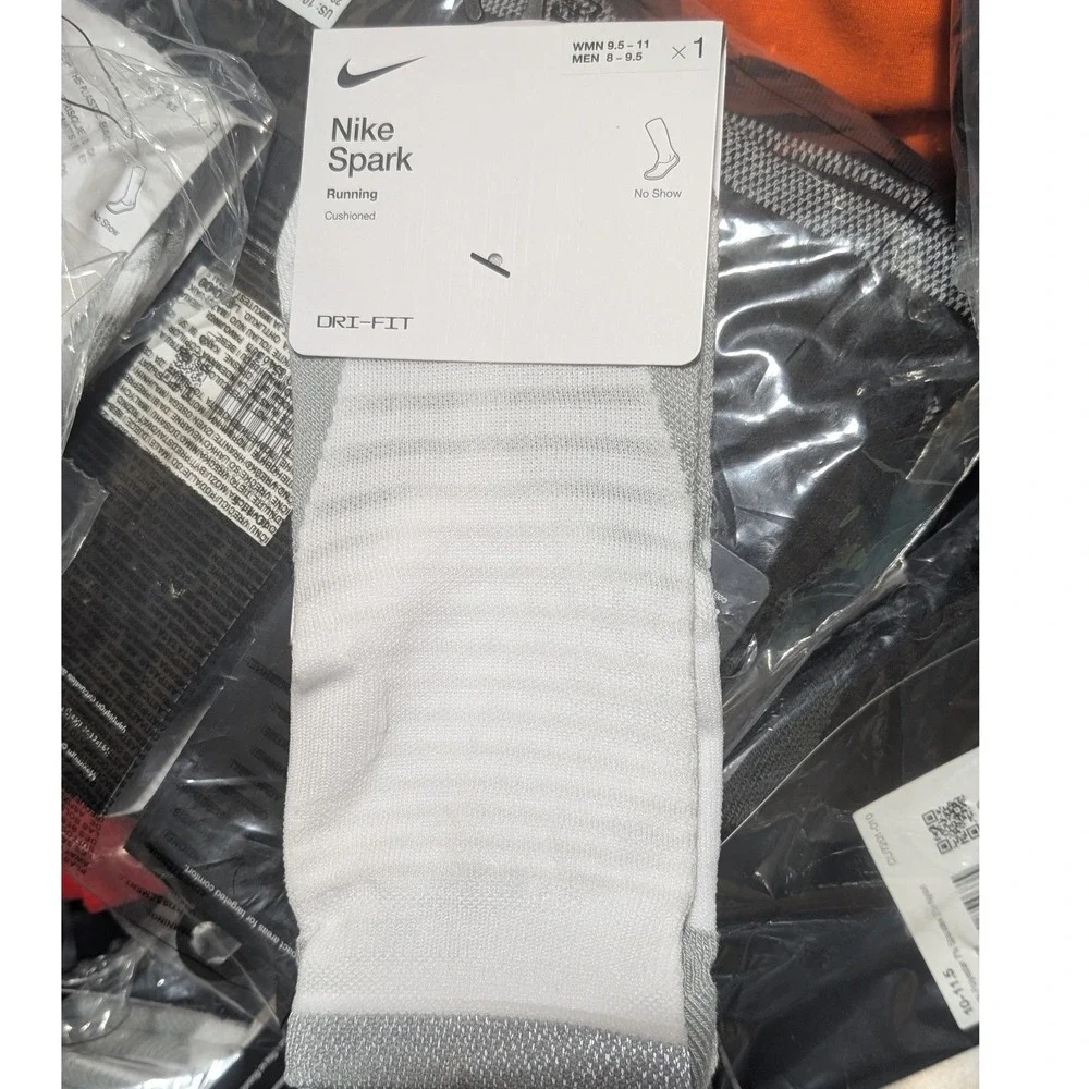 NEW Nike Spark Cushioned No Show Socks White Grey  Men's 8-9.5/Women's 9.5-11